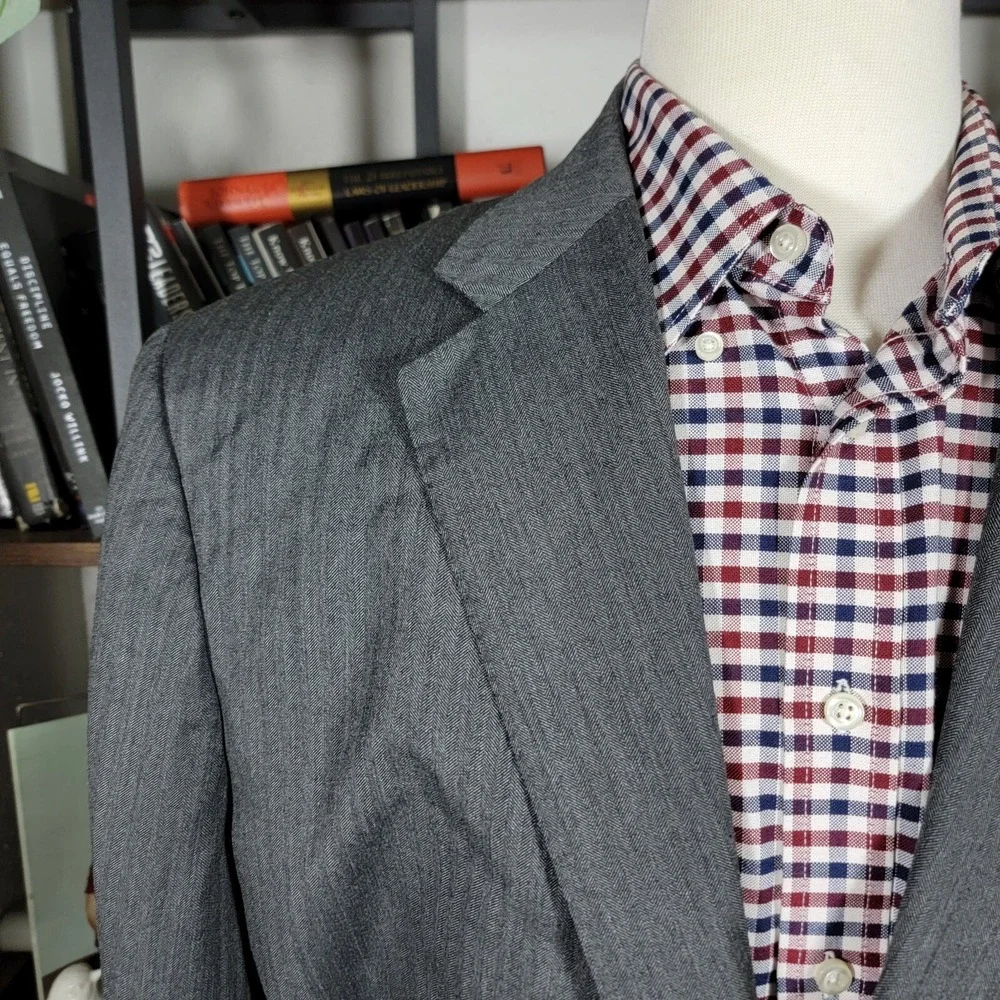 VTG Polo Ralph Lauren Men's Sport Coat‎ Two Button Gray Herringbone 46L ITALY